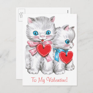 Vintage Retro Valentine's Day Cats, Cute Kitten Holiday Postcard