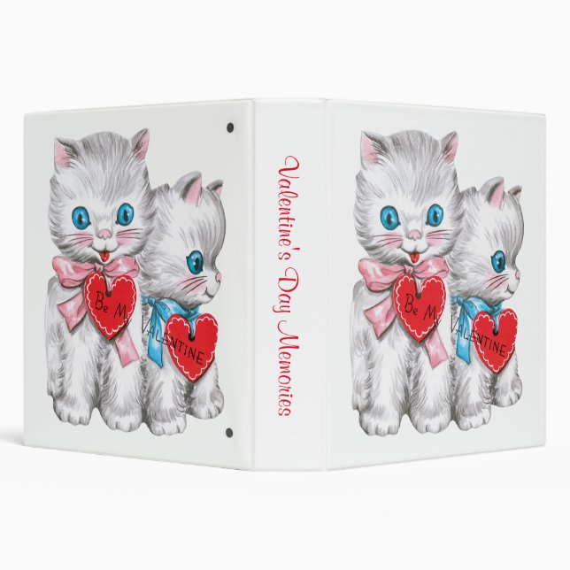 Vintage Retro Valentine's Day Cats, Fluffy Kittens Binder (Background)
