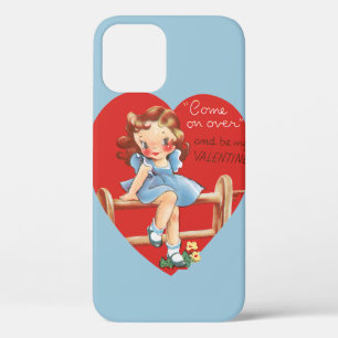 Vintage Retro Valentine's Day, Girl on a Fence iPhone 12 Case