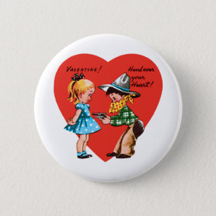 Vintage Retro Valentine's Day, Girl with Cowboy 2 Inch Round Button