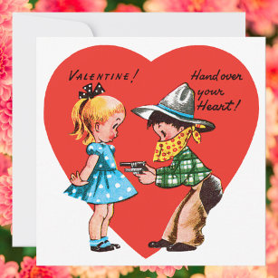 Vintage Retro Valentine's Day, Girl with Cowboy Holiday Card