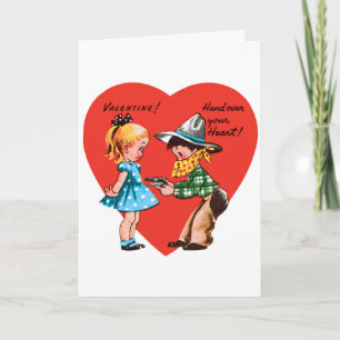 Vintage Retro Valentine's Day, Girl with Cowboy Holiday Card
