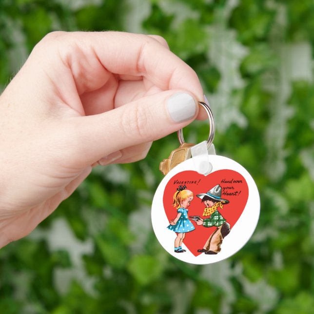 Vintage Retro Valentine's Day, Girl with Cowboy Keychain (Hand)