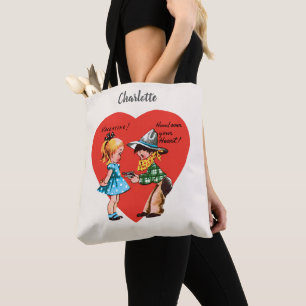 Vintage Retro Valentine's Day, Girl with Cowboy Tote Bag