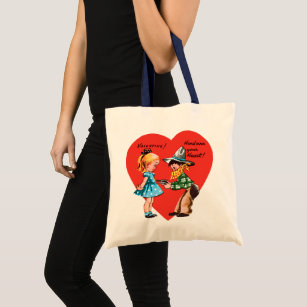 Vintage Retro Valentine's Day, Girl with Cowboy Tote Bag