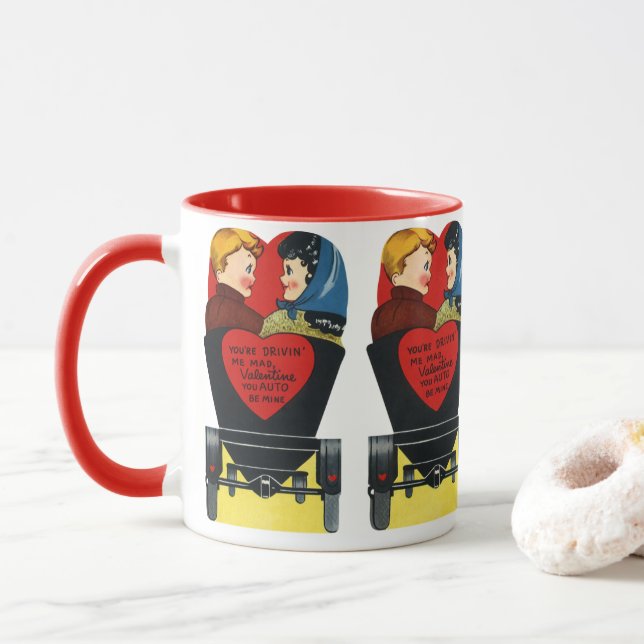 Vintage Retro Valentine's Day, Love and Romance Mug (With Donut)