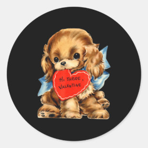 Vintage Retro Valentine's Day Puppy Dog Valentine  Classic Round Sticker