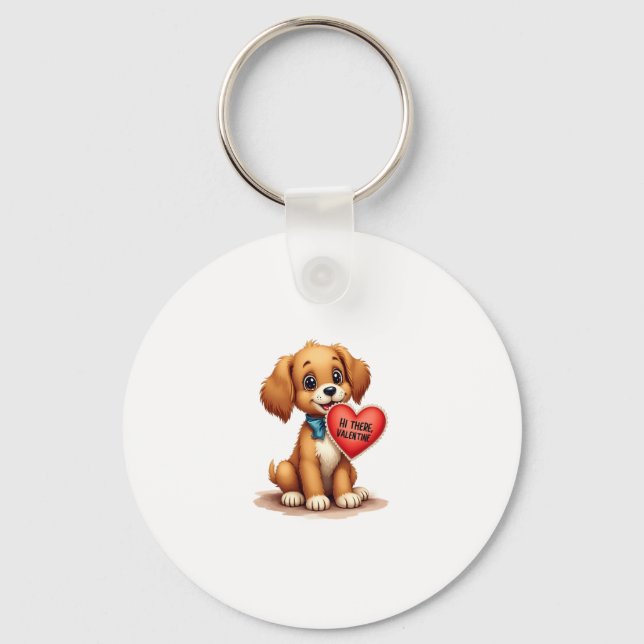 Vintage Retro Valentine's Day Puppy Dog Valentine  Keychain (Front)