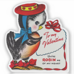 Vintage Retro Valentine's Day Robin Bird Valentine