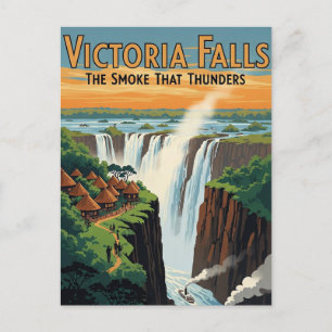Vintage Retro Victoria Falls Travel Postcard
