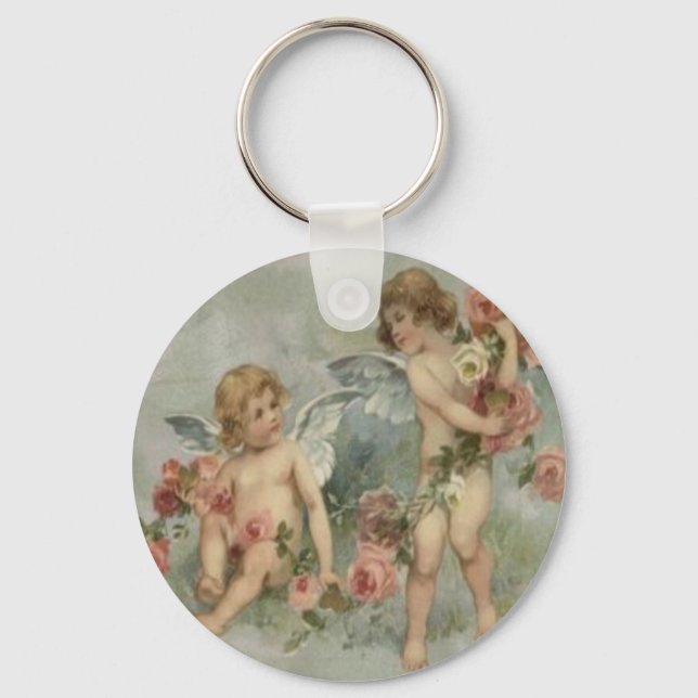 Vintage Retro Victorian Cherubs Valentine Card Keychain (Front)