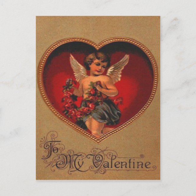 Vintage Retro Victorian Cupid Valentine Card (Front)