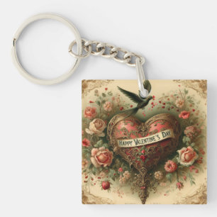 Vintage/retro/Victorian Valentine's day heart Keychain