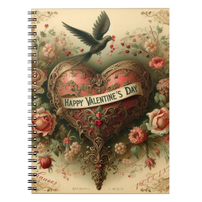 Vintage/retro/Victorian Valentine's day heart Notebook (Front)