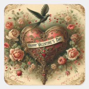 Vintage/retro/Victorian Valentine's day heart Square Sticker