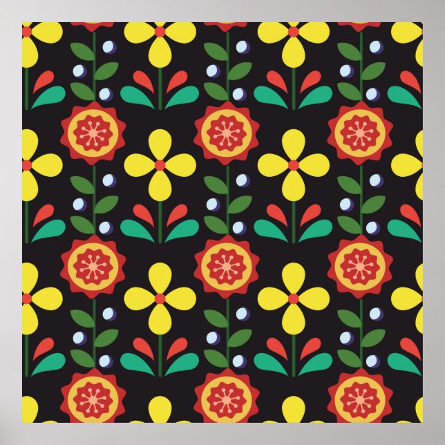 Vintage retro vintage flower vertical lines seamle poster (Front)
