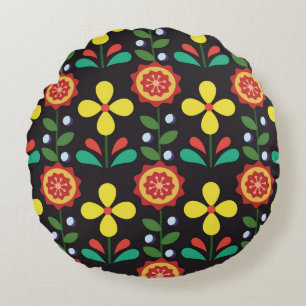 Vintage retro vintage flower vertical lines seamle round pillow