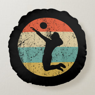 Vintage Retro Volleyball Player Round Pillow