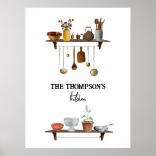 Vintage Retro Watercolor Kitchen Utensils Poster