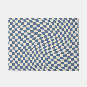Vintage Retro Wavy Checkered Pattern Doormat