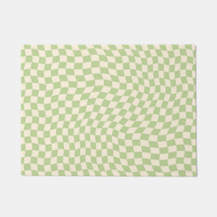 Vintage Retro Wavy Checkered Pattern Doormat