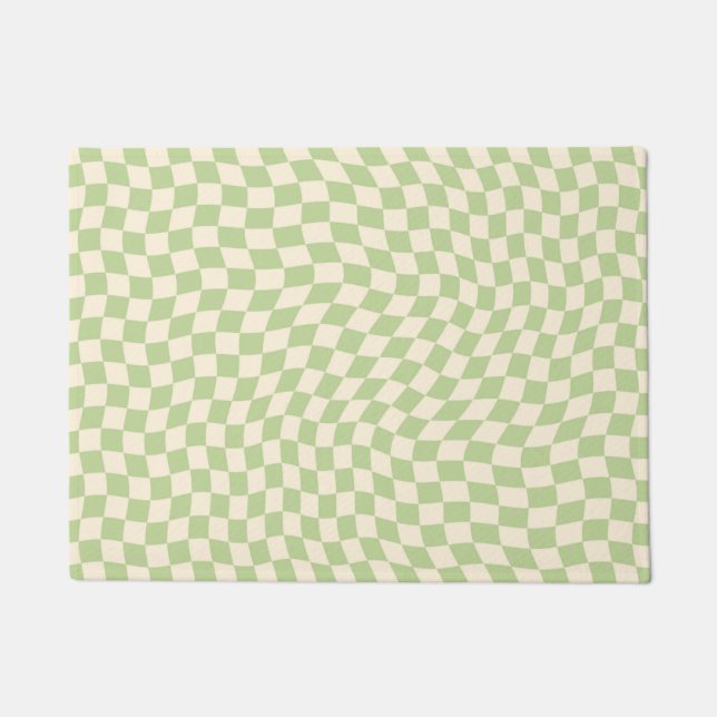 Vintage Retro Wavy Checkered Pattern Doormat (Front)