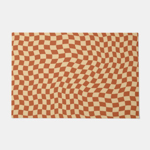 Vintage Retro Wavy Checkered Pattern Doormat