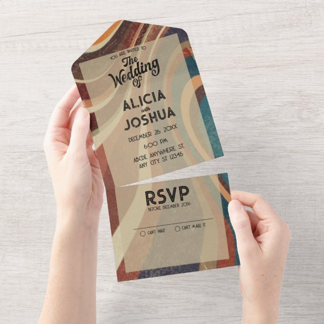 Vintage retro wedding All in One Wedding Invite (Tearaway)