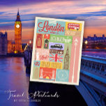 Vintage Retro Welcome to London Travel Postcard<br><div class="desc">Step up your pen pal game with this Vintage Retro Welcome to London Travel Postcard, a beautiful testament to classic British charm. Designed with love by Mylini Design, this postcard is far from your typical tourist fare. It combines antique allure with a fresh, modern aesthetic, making it a standout piece...</div>