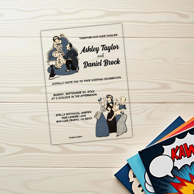 Vintage Retro Whimsical Comic Book Wedding Acrylic Invitations (Creator Uploaded)