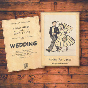 Vintage Retro Whimsical Couple 50s Comic Wedding Invitation