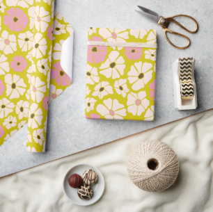 Vintage retro White & Pink poppies surface pattern Wrapping Paper