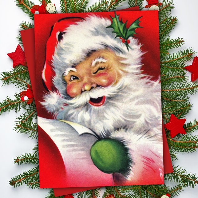 Vintage Retro Winking Santa Claus Custom Christmas Card (Vintage Retro Winking Santa Claus Custom Christmas Card)