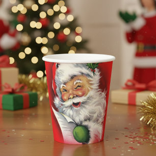 Vintage Retro Winking Santa With List Christmas Paper Cups