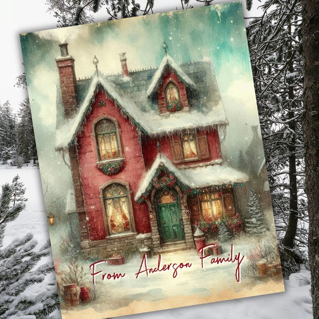 Vintage Retro Winter Snow House Christmas Holidays Postcard (Creator Uploaded)