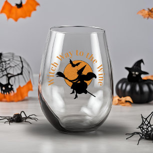 Vintage Retro Witch Way to the Wine Stemless Wine Glass