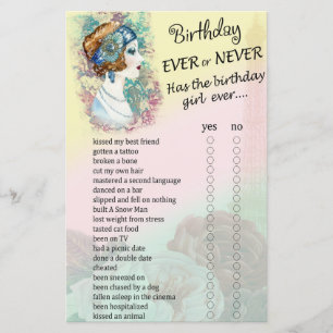 Vintage Retro Woman Birthday ever or never game