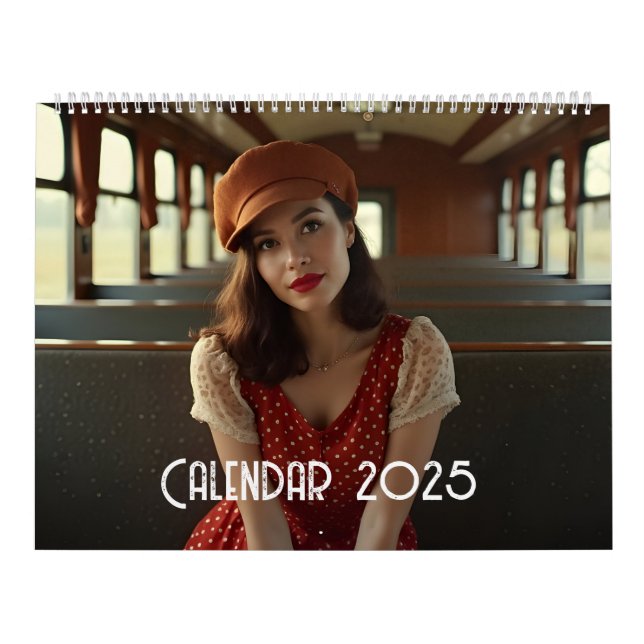 Vintage retro woman in train calendar (Cover)