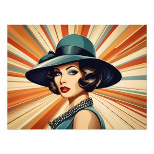 Vintage retro woman photo print