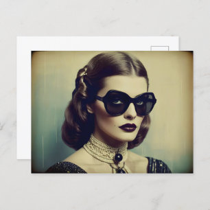 Vintage retro woman postcard
