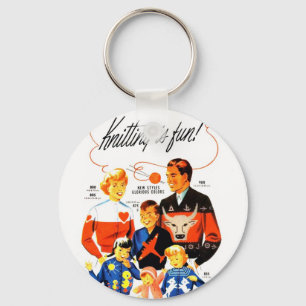 Vintage Retro Women 60s Knitting is Fun! Keychain