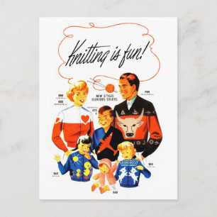 Vintage Retro Women 60s Knitting is Fun! Postcard