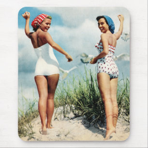 Vintage Retro Women 60s Surfing Beach Girls Mouse Pad