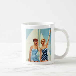 Vintage Retro Women 60s Swimwear Surfs Up! Coffee Mug