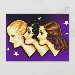 Vintage Retro Women Art Deco Three Women Postcard