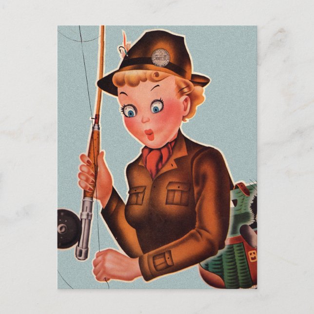 Vintage Retro Women Flying Fishing Woman Postcard (Front)