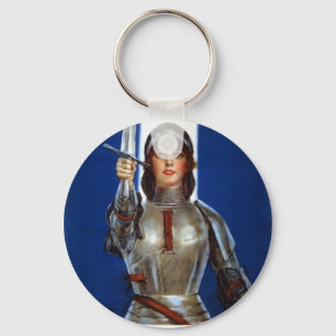 Vintage Retro Women Joan of Arc Saved France Keychain