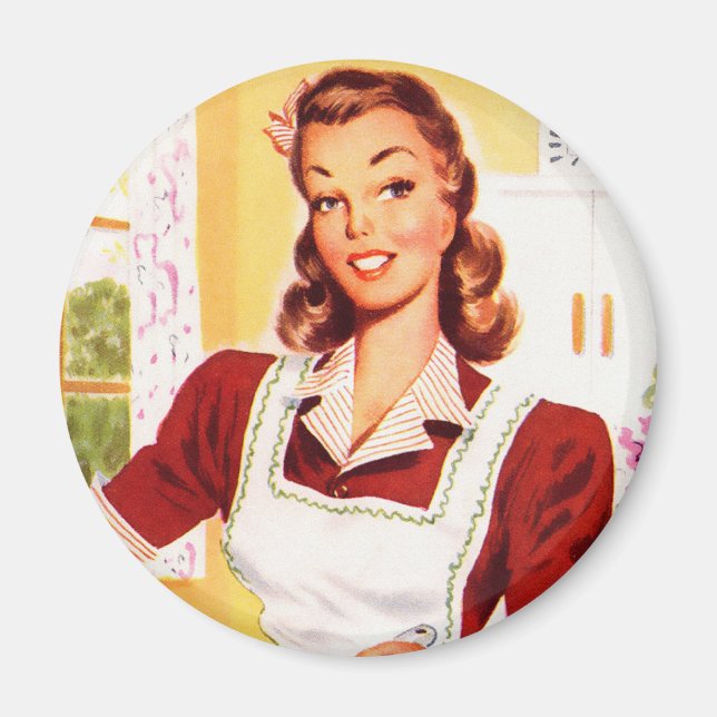 Vintage Retro Women Kitsch 50s Kitchen Magic Magnet (Front)