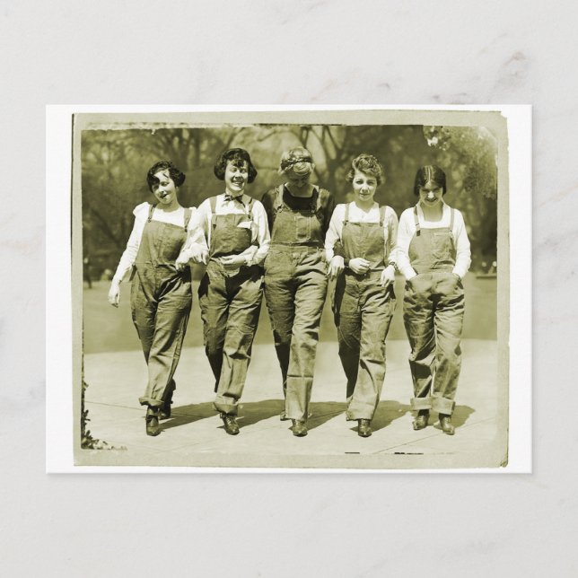 Vintage Retro Women Kitsch Jeans Overalls Girls Postcard (Front)