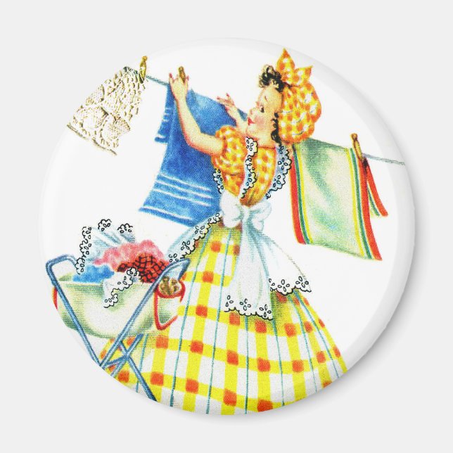 Vintage Retro Women Kitsch Laundry Day Magnet (Front)